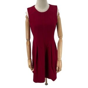 Theory Red Wool Sleeveless Lined Pleated Dress Size 12 Women’s